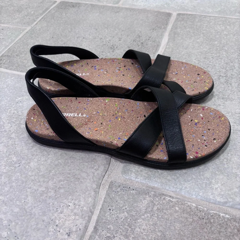 NWOT Merrell Napa Valley Sling Leather Sandals Dark Malbec Women’s 10 Black - Picture 3 of 7